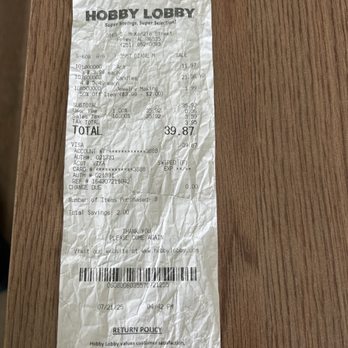 Hobby Lobby - Receipt - Home Decor Near Me - Foley, Alabama