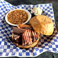 Waldo's BBQ - Brisket Sandwich (Memphis Style and Lean) with Cowboy Beans - Delish!