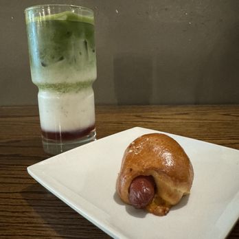 Cherry Coffee Shop - Iced cherry matcha latte, with cheese kolache (they warmed it up.) - Coffee & Tea Near Me - Fort Worth, Texas