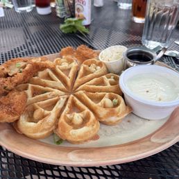 Waffle and chicken. Waffle and chicken.