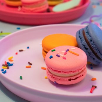 Maddie About Cake - three macarons on a plate - Desserts Near Me - Louisville, Kentucky Maddie About Cake - three macarons on a plate - Desserts Near Me - Louisville, Kentucky