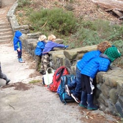 Nature Nurture - Boys take a peek over stone wall to discover what lies below.