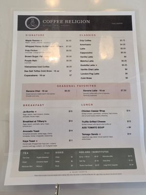 Menu photo 1 Coffee Religion Las Vegas, NV