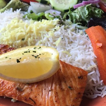 Luna Grill Rancho San Diego - Norwegian salmon, rice, salad, carrots and pita bread - Mediterranean Near Me - El Cajon, California Luna Grill Rancho San Diego - Norwegian salmon, rice, salad, carrots and pita bread - Mediterranean Near Me - El Cajon, California