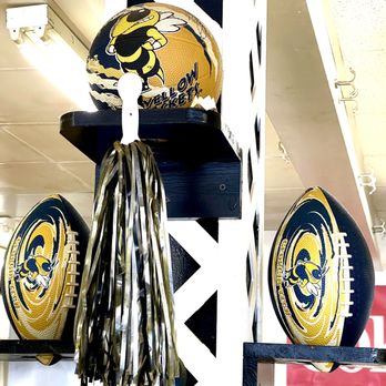 Yellow Jacket Hot Dogs - football helmets and pom poms - Hot Dogs Near Me - Ellenwood, Georgia