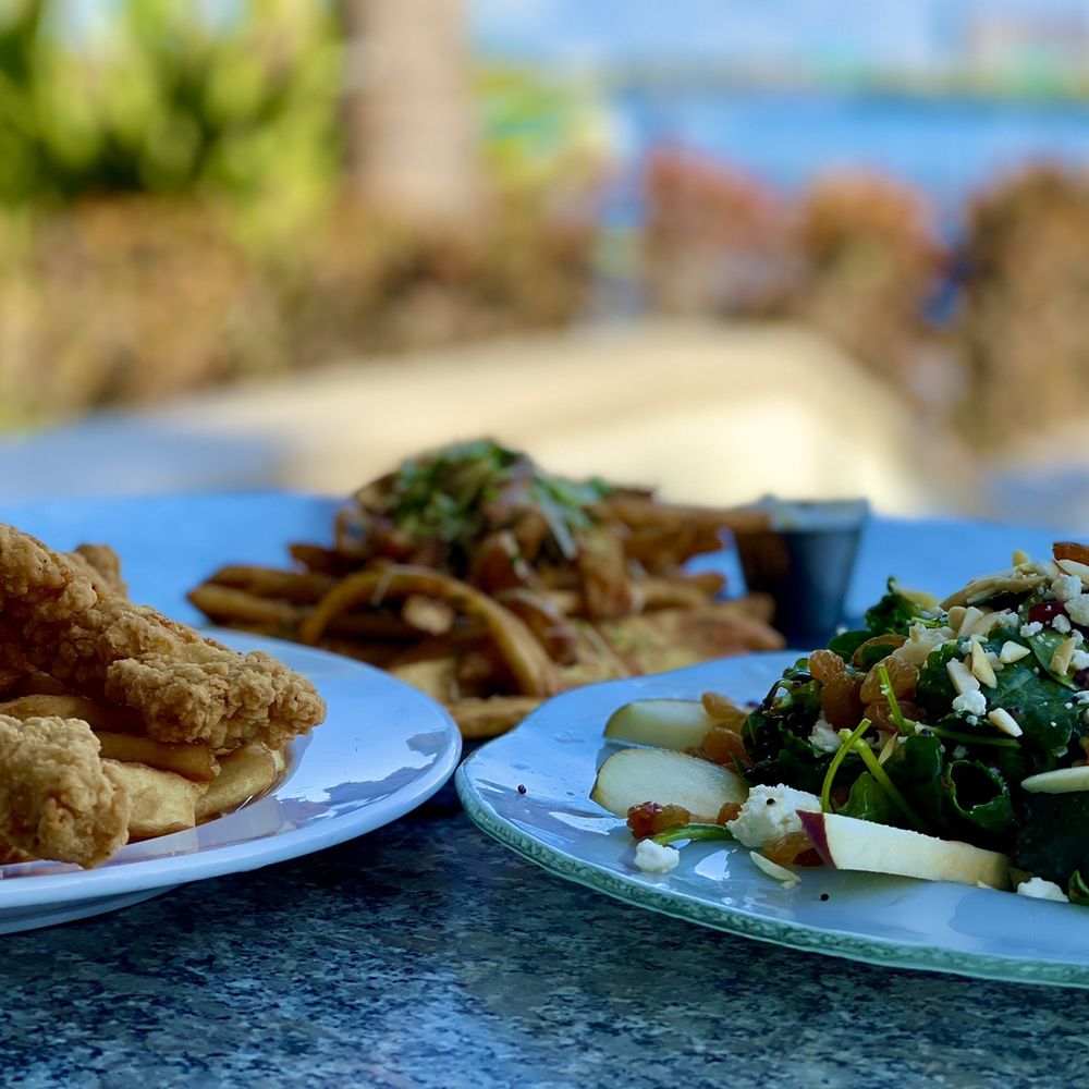 Aqua - Chicken fingers, Garlic Fries and super food salad - Seafood Near Me - Tampa, Florida Aqua - Chicken fingers, Garlic Fries and super food salad - Seafood Near Me - Tampa, Florida