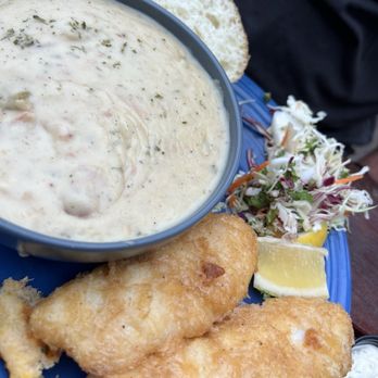Barnacle Bistro - Fish & "chips" replaced with clam chowder. - American Near Me - Gold Beach, Oregon Barnacle Bistro - Fish & "chips" replaced with clam chowder. - American Near Me - Gold Beach, Oregon