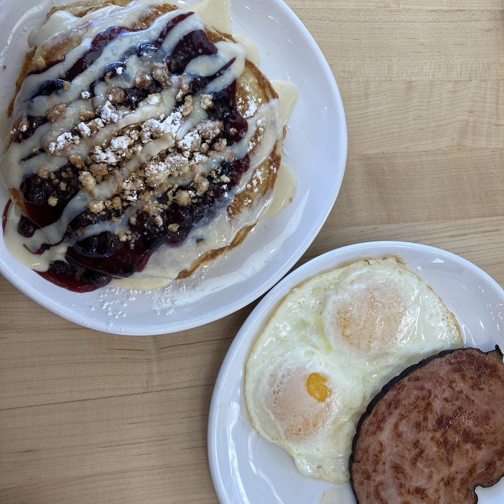 Sunshine Breakfast Bar - Blueberry Danish Pancakes with eggs and ham - Breakfast & Brunch Near Me - Tempe, Arizona Sunshine Breakfast Bar - Blueberry Danish Pancakes with eggs and ham - Breakfast & Brunch Near Me - Tempe, Arizona