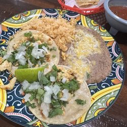Junior's Taco Shop - Chicken tacos with rice and beans
