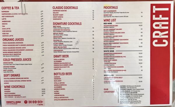 Menu photo 2 CRAFT Coral Gables Coral Gables, FL Menu photo 2 CRAFT Coral Gables Coral Gables, FL