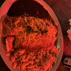 El Chupacabra - 2 Enchilada Plate, Carne Asada with Vegan cheese and Gluten free. My friend loved these
