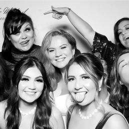 Our black and white glam photo with our personalized name and date on left hand side!