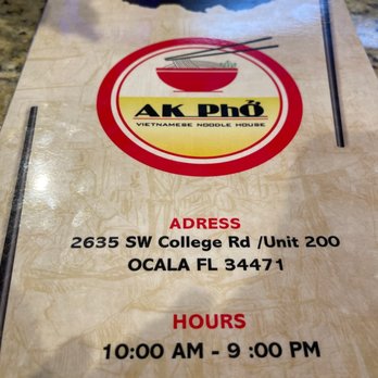 AK Pho - Address and hours - Vietnamese Near Me - Ocala, Florida