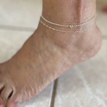 Ann Hunter Designs - Double chain permanent anklet, one using Crinkle link chain and Rollo chain with birthstone connector in Sterling silver - Hair Salons Near Me - Roswell, New Mexico Ann Hunter Designs - Double chain permanent anklet, one using Crinkle link chain and Rollo chain with birthstone connector in Sterling silver - Hair Salons Near Me - Roswell, New Mexico