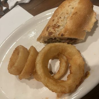 Bucket Shop Cafe - Philly Cheesesteak with Onion rings - Cafes Near Me - Atlanta, Georgia