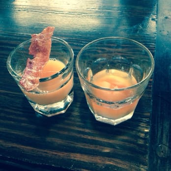 Bosscat Kitchen & Libations - The Texas breakfast (not a menu item...yet?) Steve and Matt were testing their version of an oyster shooter with a poached egg. - New American Near Me - Irvine, California