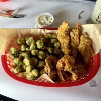 Perrin's On The Water - Drum and shrimp basket good flavor! - Desserts Near Me - Corpus Christi, Texas