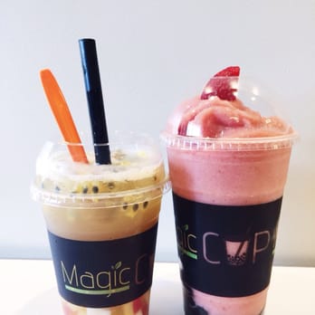 Magic Cup - Left: passion blast (my new favorite drink). Right: berry smoothie - Coffee & Tea Near Me - Richardson, Texas Magic Cup - Left: passion blast (my new favorite drink). Right: berry smoothie - Coffee & Tea Near Me - Richardson, Texas