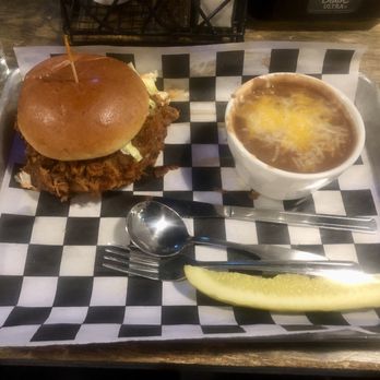Ponderosa Brewing - BBQ pulled pork sandwich with coleslaw side of beans - Breweries Near Me - Albuquerque, New Mexico