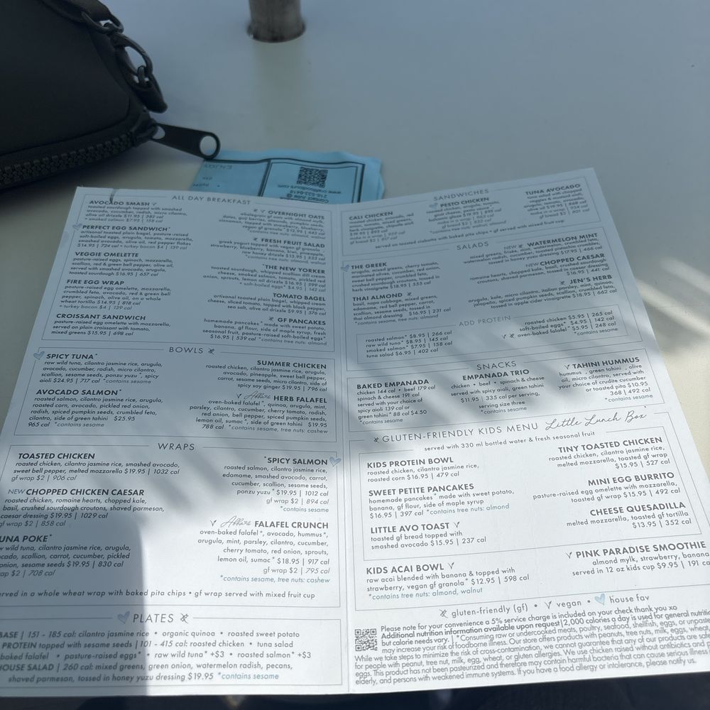 Pure Vida menu Pure Vida menu