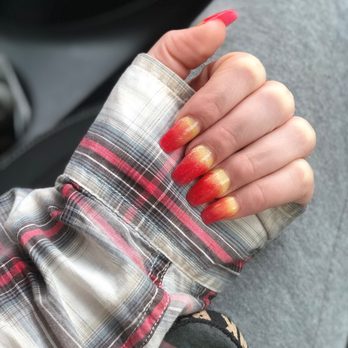 Model Nails - Redish yellow ombré done by Tina - Nail Salons Near Me - Los Gatos, California Model Nails - Redish yellow ombré done by Tina - Nail Salons Near Me - Los Gatos, California