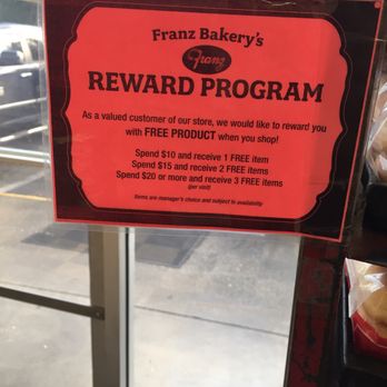Franz Bakery Outlet Store - a reward program sign - Bakeries Near Me - Bellingham, Washington Franz Bakery Outlet Store - a reward program sign - Bakeries Near Me - Bellingham, Washington