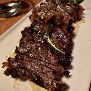 Glass Wine Bar Kitchen - NY stop steak with horseradish and lintel purée - Tapas/Small Plates Near Me - Hawley, Pennsylvania Glass Wine Bar Kitchen - NY stop steak with horseradish and lintel purée - Tapas/Small Plates Near Me - Hawley, Pennsylvania