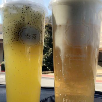 Feng Cha Teahouse - Kiwi basil green tea and lightly roasted oolong with cheese foam! - Desserts Near Me - Richardson, Texas