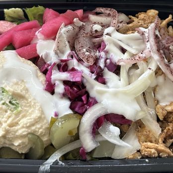 Habibi Falafel - build your own - Salad / Chicken Shawarma, Hummus and Garlic dressing. - Falafel Near Me - San Francisco, California