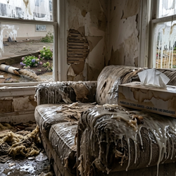 Yunga's landscape - my destroyed house: weird white stuff on the couch with their tissues.
