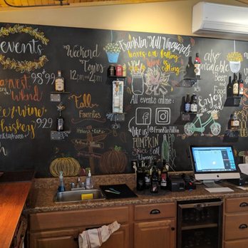 Franklin Hill Vineyards - a chalkboard wall with wine and food written on it - Wineries Near Me - Bangor, Pennsylvania Franklin Hill Vineyards - a chalkboard wall with wine and food written on it - Wineries Near Me - Bangor, Pennsylvania