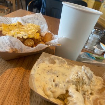 The Biscuit Bar - Sausage and gravy biscuit Breakfast Tater Tots with scramble egg Coffee - Breakfast & Brunch Near Me - Arlington, Texas The Biscuit Bar - Sausage and gravy biscuit Breakfast Tater Tots with scramble egg Coffee - Breakfast & Brunch Near Me - Arlington, Texas
