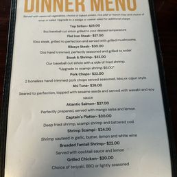Dinner menu