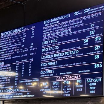 Post Oak Barbecue - Menu Board - Smokehouse Near Me - Denver, Colorado