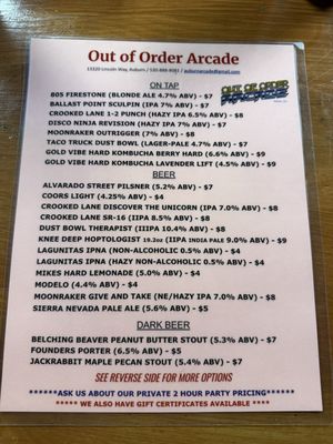 Menu photo 1 Out of Order Arcade Auburn, CA Menu photo 1 Out of Order Arcade Auburn, CA