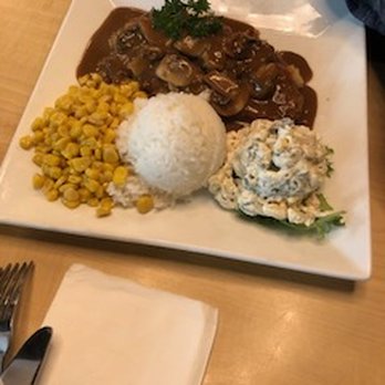 Liliha Bakery - Homemade hamburger steak with potato mac salad. Salad has a little tang to it so if you don't like the tang order the toss instead. - Bakeries Near Me - Honolulu, Hawaii