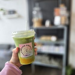 Vagabond Coffee - Matcha Mango Latte with housemade mango puree!