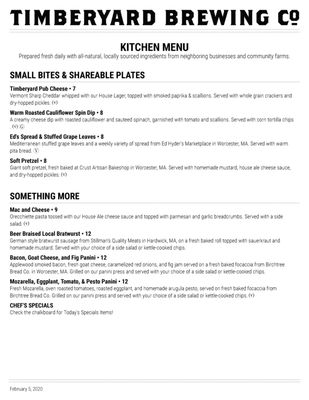 Menu photo 7 Timberyard Brewing Company East Brookfield, MA