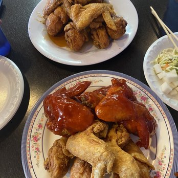 99 Chicken - Top to bottom: Soy garlic, Honey glaze, House Spicy, and then Plain - Korean Near Me - Santa Clara, California 99 Chicken - Top to bottom: Soy garlic, Honey glaze, House Spicy, and then Plain - Korean Near Me - Santa Clara, California