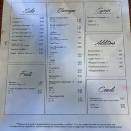 Backside of menu Backside of menu