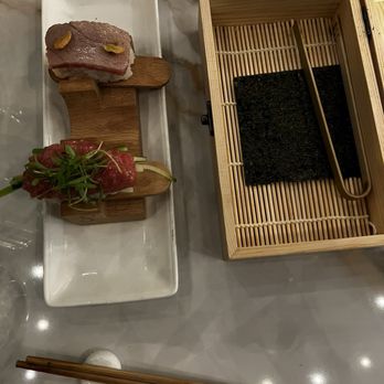 Sora - Toro truffle jalapeo, cucumber , cilantro and Seared toro, yuzu, crispy shallots - Sushi Bars Near Me - Los Angeles, California Sora - Toro truffle jalapeo, cucumber , cilantro and Seared toro, yuzu, crispy shallots - Sushi Bars Near Me - Los Angeles, California