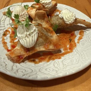 Jujube - Beef Short Rib & Goat Cheese Wontons hot pepper-basil jam, cilantro = heaven - Chinese Near Me - Chapel Hill, North Carolina