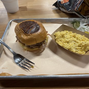 Guess Family Barbecue - Pulled Pork Sandwich and Grits - Barbeque Near Me - Waco, Texas Guess Family Barbecue - Pulled Pork Sandwich and Grits - Barbeque Near Me - Waco, Texas