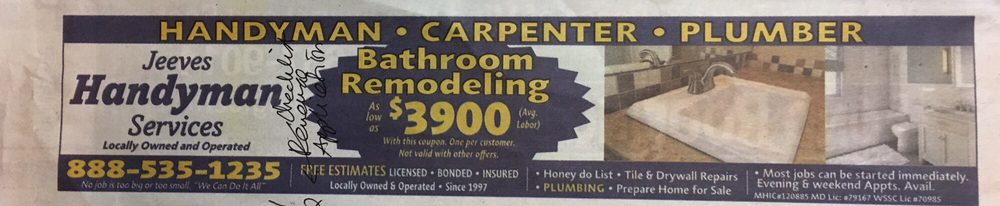 Slide of Jeeves Handyman Services