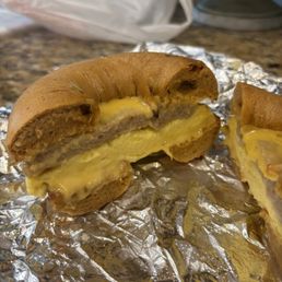 Sausage, egg, and cheese on chipotle jalapeño bagel. It hit the spot! Sausage, egg, and cheese on chipotle jalapeño bagel. It hit the spot!