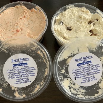 Bagel Bakery of Dublin - Cream cheeses ready to be demolished by our hungry family. - Bakeries Near Me - Dublin, California Bagel Bakery of Dublin - Cream cheeses ready to be demolished by our hungry family. - Bakeries Near Me - Dublin, California