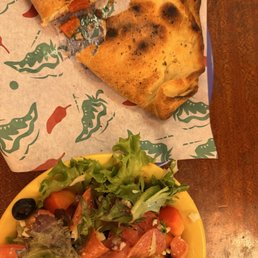 Antipasto salad and calzone