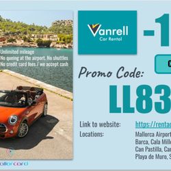 Vanrell - Vanrell Car Rental   -10% discount   Promo Code: LL838  https://rentacarvanrell.com Código Promocional