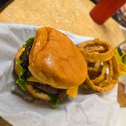 Silva's Mexican American Restaurant - Bacon cheeseburger with onion rings