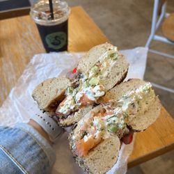 Brooklyn Bagel & Coffee Company - Everything bagel with scallion lox cream cheese